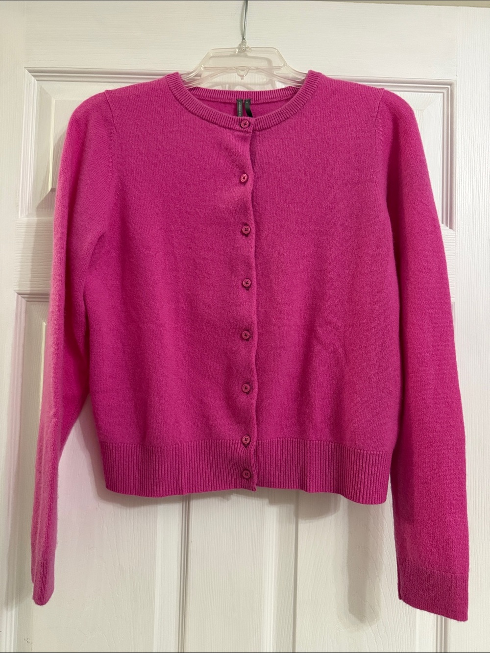 Women's Pink Crewneck Cashmere Button-Front Sweater